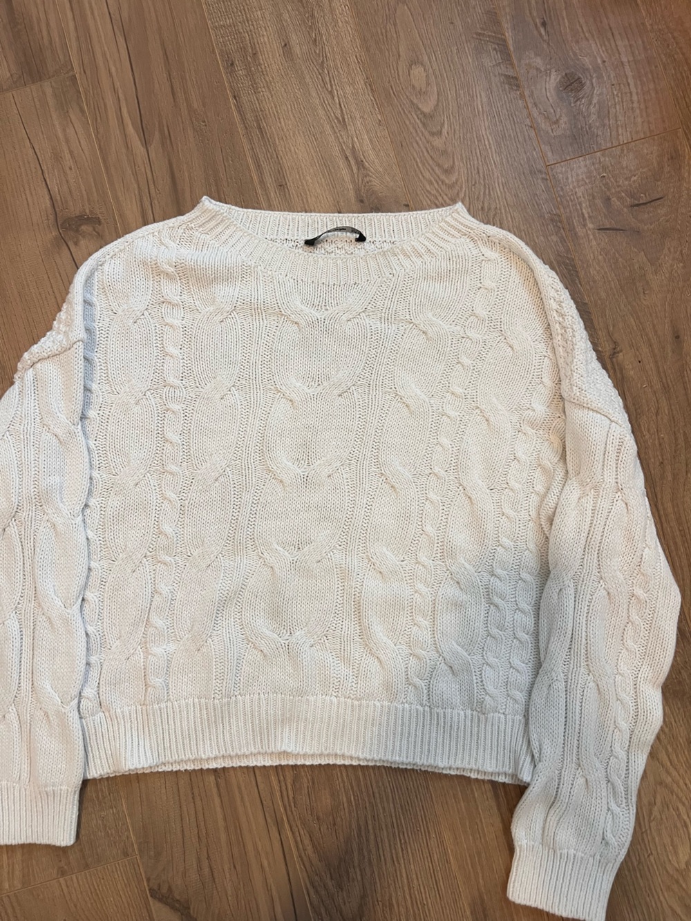 stradivarius Cream Cable Knit Crewneck Sweater